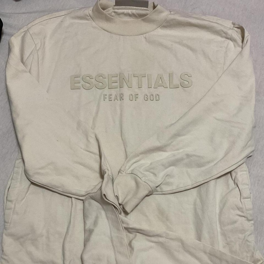 Fear of God Essentials cream and tan long sleeve dress
